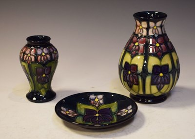 Lot 390 - Moorcroft pottery 'Violet' pattern wares (3)