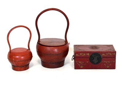 Lot 396 - Two Asian red lacquer boxes, etc.