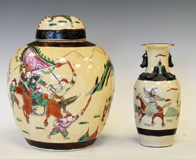 Lot 307 - Chinese crackleware ginger jar and cover with Famile Rose decoration