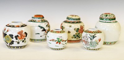 Lot 367 - Six Chinese ginger jars with Famile Rose decoration