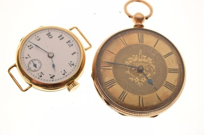 Lot 117 - 18ct gold pocket watch, 18ct gold wristwatch, and an unmarked pocket watch (3)