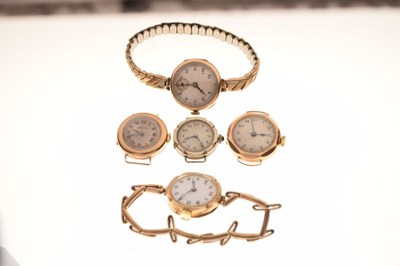 Lot 114 - Five lady's 9ct gold watch heads