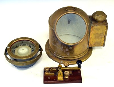 Lot 609 - Brass  Sestral ship's binnacle and a telegraphic morse code key