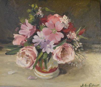 Lot 555 - John Whitlock Codner RWA (1913 - 2008) - Oil on canvas - Still life - 'Lavatera of Pink Roses