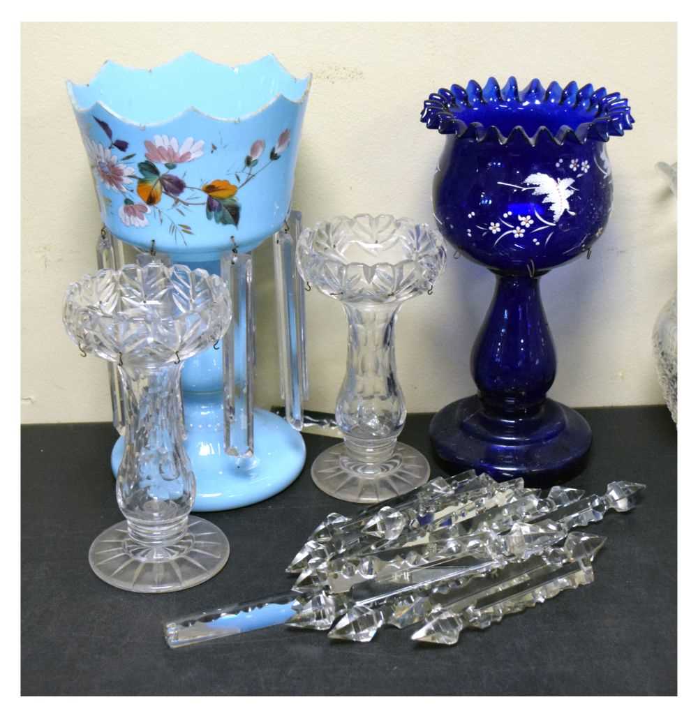 Lot 290 - Pair of cut glass table lustres and others