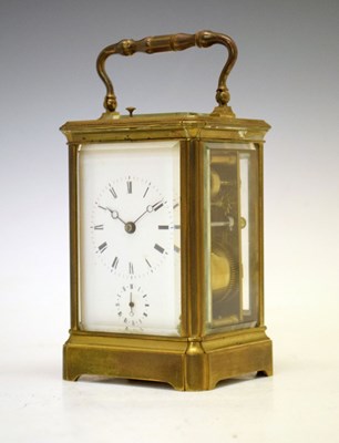 Lot 453 - Late 19th Century brass repeater carriage clock