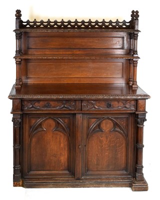 Lot 489 - Oak Gothic Revival side cabinet