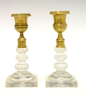 Lot 193 - Pair of crystal glass candlesticks with bronze sockets