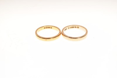 Lot 27 - Two gold wedding bands, one 9ct gold (3g), the other 22ct gold (4.2g)