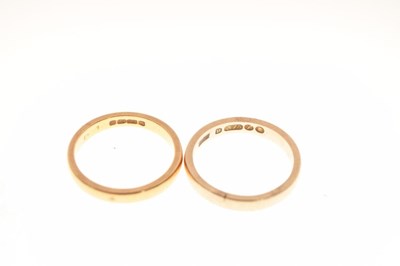 Lot 27 - Two gold wedding bands, one 9ct gold (3g), the other 22ct gold (4.2g)