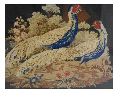 Lot 227 - Victorian gros point embroidery study of two pheasants