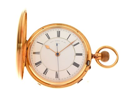 Lot 76 - Thomas Russell & Son, an 18ct gold full hunter chronograph pocket watch, Chester 1904