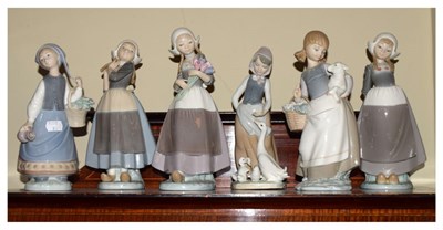 Lot 323 - Lladro - Six porcelain female figures