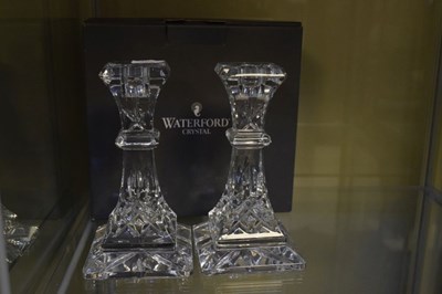 Lot 334 - Waterford 'Lismore' pattern candlesticks