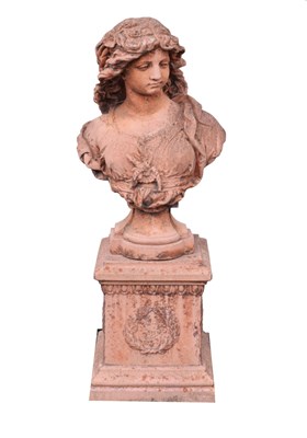 Lot 521 - Composition terracotta-effect bust of Flora