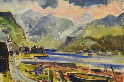 Lot 405 - Reg Gammon (British, 1894-1997) - Oil on board - Lochside scene