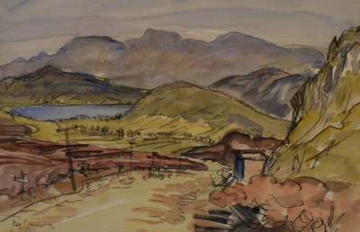 Lot 402 - Reg Gammon (British, 1894-1997) - Watercolour on paper -  Lakeside landscape