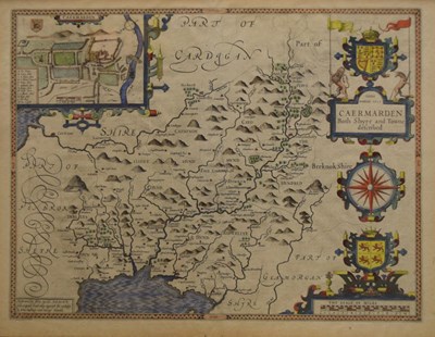 Lot 331 - John Speed, 17th Century hand-coloured engraved map of Carmarthenshire