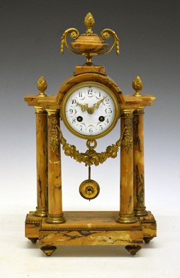 Lot 450 - French Sienna marble portico mantel clock