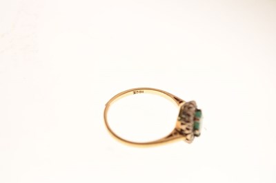 Lot 13 - Emerald and diamond cluster ring, the shank stamped '18ct'
