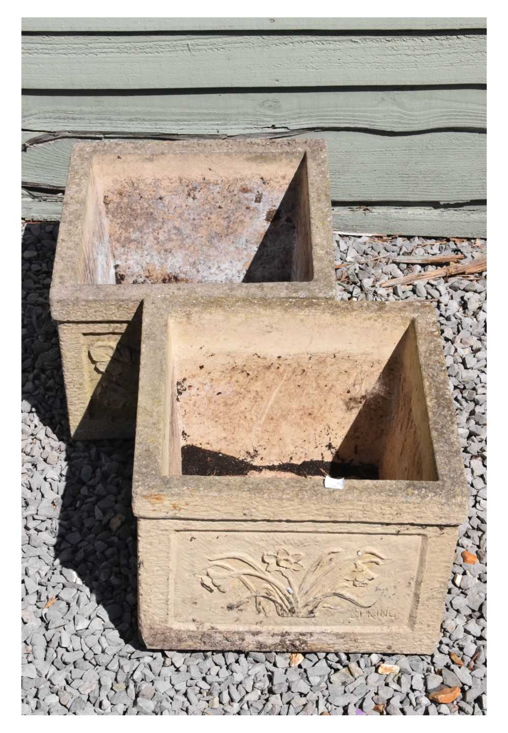 Lot 601 - Two square Sandford Stone style garden planters