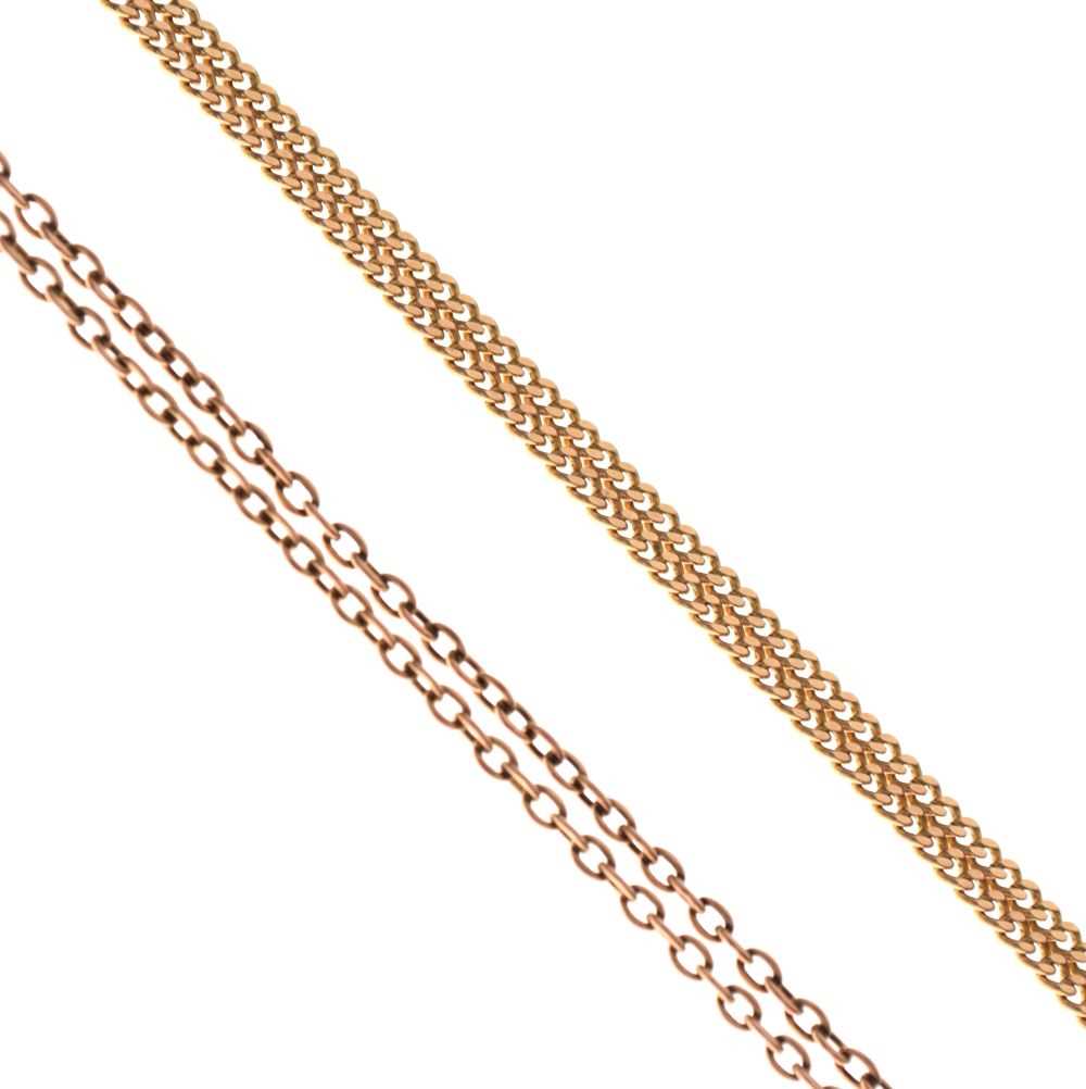 Lot 65 - 9ct gold trace-link necklace, 63cm long approx, together with a yellow metal curb-link necklace