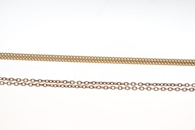 Lot 65 - 9ct gold trace-link necklace, 63cm long approx, together with a yellow metal curb-link necklace