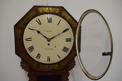 Lot 445 - Early Victorian brass-inlaid mahogany-cased single-fusee drop-dial wall clock, Lamport, Plymouth