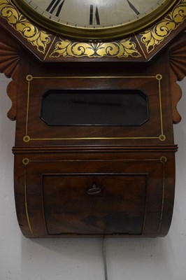 Lot 445 - Early Victorian brass-inlaid mahogany-cased single-fusee drop-dial wall clock, Lamport, Plymouth