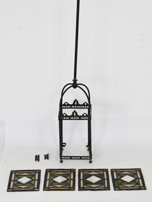 Lot 534 - Early 20th Century light shade with four stained glass panels