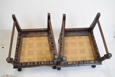Lot 365 - Pair of reproduction chairs with carved decoration and padded backs