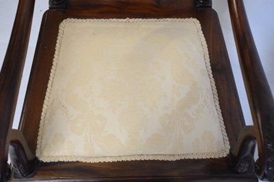 Lot 365 - Pair of reproduction chairs with carved decoration and padded backs