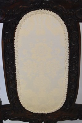 Lot 365 - Pair of reproduction chairs with carved decoration and padded backs