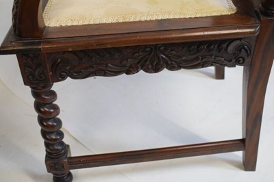 Lot 365 - Pair of reproduction chairs with carved decoration and padded backs
