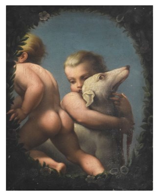 Lot 374 - Follower of Antonio da Correggio - Oil on canvas - Putti with hound