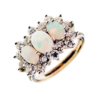 Lot 16 - 18ct white gold, opal and diamond cluster ring