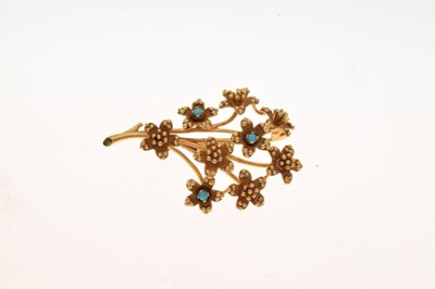 Lot 57 - 18ct gold and turquoise-set floral spray brooch
