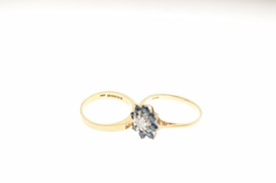Lot 30 - 18ct gold five-stone diamond ring, and a sapphire and diamond cluster ring, stamped '18ct'