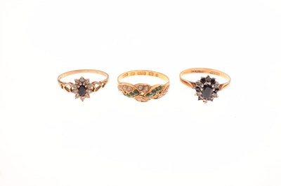 Lot 34 - 15ct gold ring and two 9ct gold sapphire and white stone dress rings