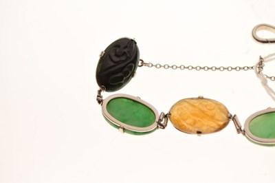 Lot 45 - Carved jade panel bracelet, stamped '9ct'