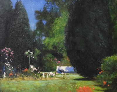 Lot 391 - Charles Waldo Adin (British, 1854-1930) - Oil on canvas - Figure in garden