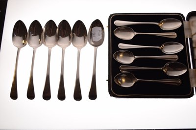 Lot 132 - Six early 19th Century teaspoons, together with a cased set of five 1930's teaspoons
