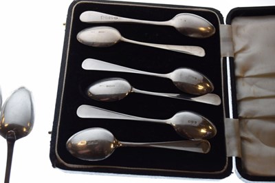 Lot 132 - Six early 19th Century teaspoons, together with a cased set of five 1930's teaspoons