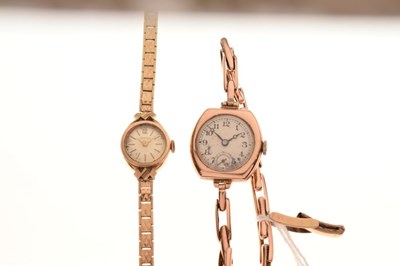 Lot 111 - Lady's Certina 9ct gold dress watch, together with a 9ct gold watch