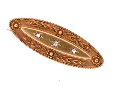 Lot 55 - Late Victorian 15ct gold brooch, set with three diamonds