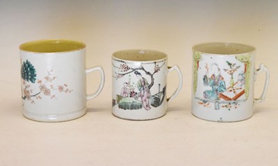 Lot 395 - Three Chinese export porcelain mugs