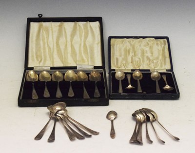 Lot 174 - Cased set of twelve Georgian silver teaspoons, together with two other sets