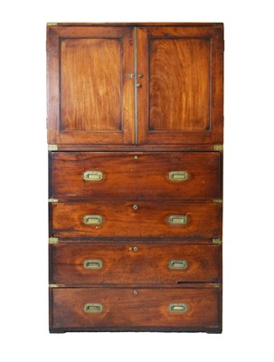 Lot 722 - Rare 19th Century campaign secretaire chest and linen press