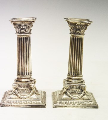 Lot 87 - Pair of silver Victorian neo-classical candlesticks of Corinthian column form