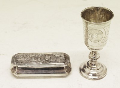 Lot 154 - Late Victorian Silver Dutch-style snuff box and liqueur glass
